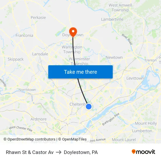 Rhawn St & Castor Av to Doylestown, PA map