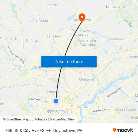 76th St & City Av - FS to Doylestown, PA map