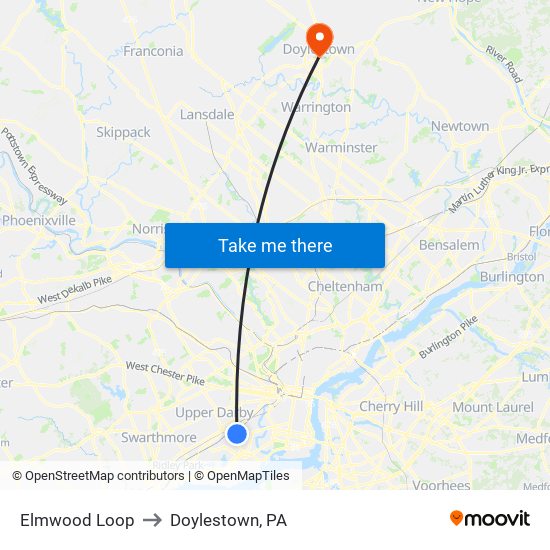Elmwood Loop to Doylestown, PA map