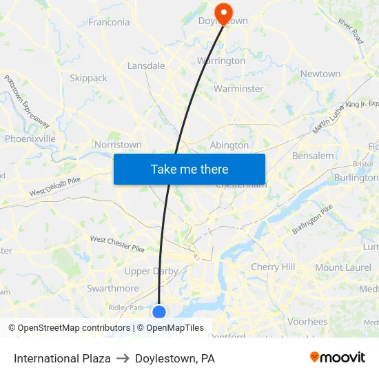 International Plaza to Doylestown, PA map