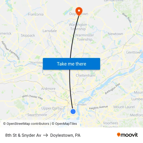 8th St & Snyder Av to Doylestown, PA map