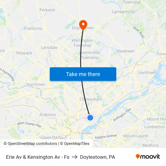 Erie Av & Kensington Av - Fs to Doylestown, PA map