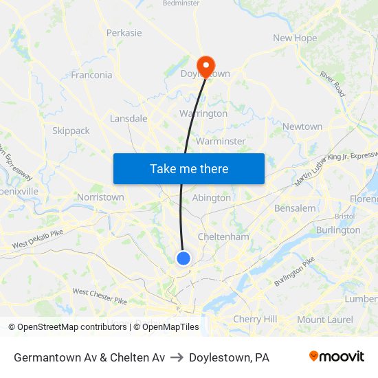 Germantown Av & Chelten Av to Doylestown, PA map