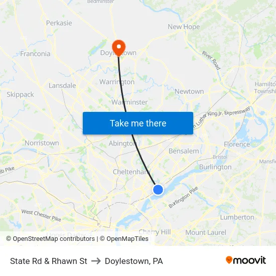 State Rd & Rhawn St to Doylestown, PA map