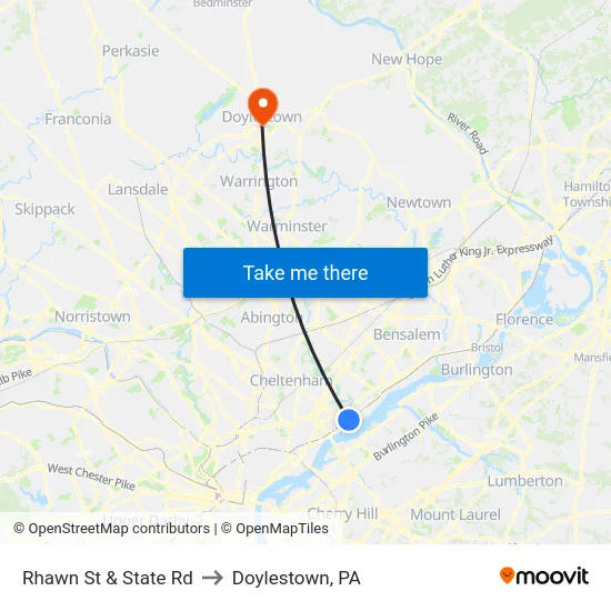 Rhawn St & State Rd to Doylestown, PA map