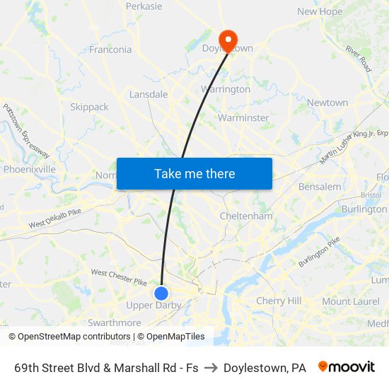 69th Street Blvd & Marshall Rd - Fs to Doylestown, PA map