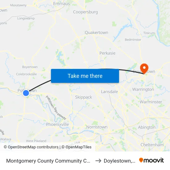 Montgomery County Community College to Doylestown, PA map