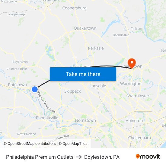 Philadelphia Premium Outlets to Doylestown, PA map