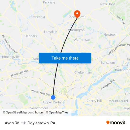 Avon Rd to Doylestown, PA map