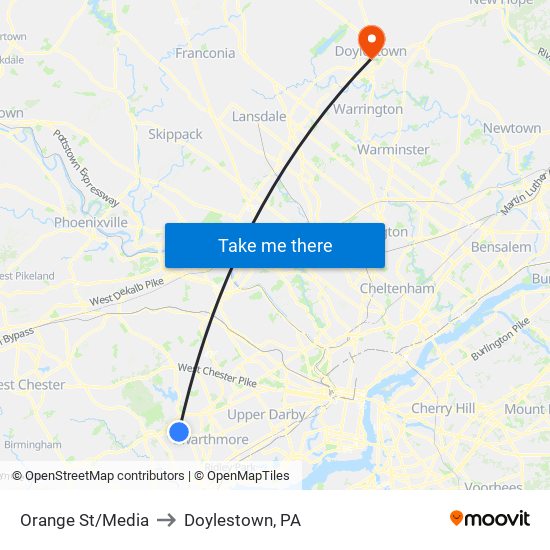 Orange St/Media to Doylestown, PA map
