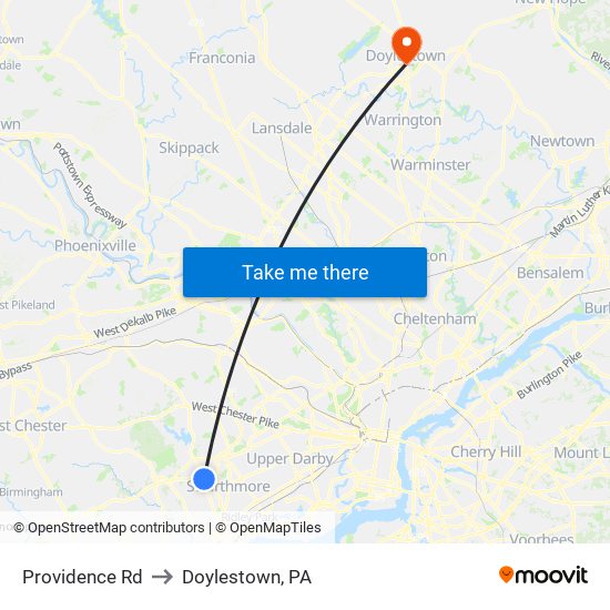 Providence Rd to Doylestown, PA map