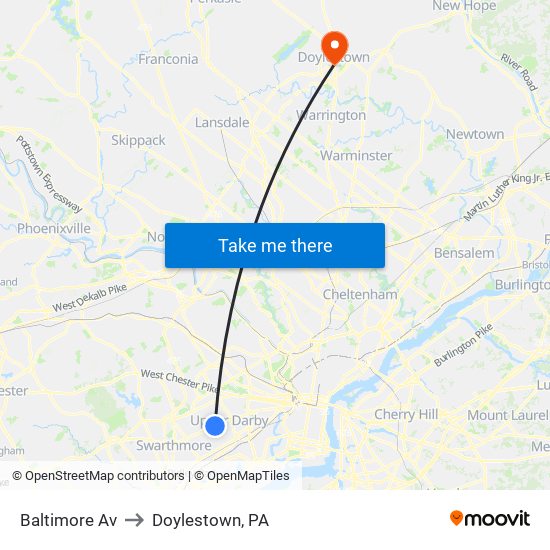 Baltimore Av to Doylestown, PA map