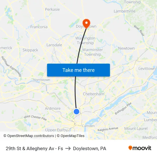 29th St & Allegheny Av - Fs to Doylestown, PA map