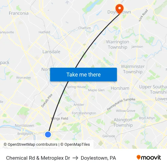 Chemical Rd & Metroplex Dr to Doylestown, PA map
