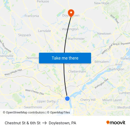 Chestnut St & 6th St to Doylestown, PA map