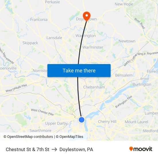 Chestnut St & 7th St to Doylestown, PA map