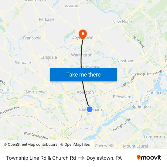 Township Line Rd & Church Rd to Doylestown, PA map