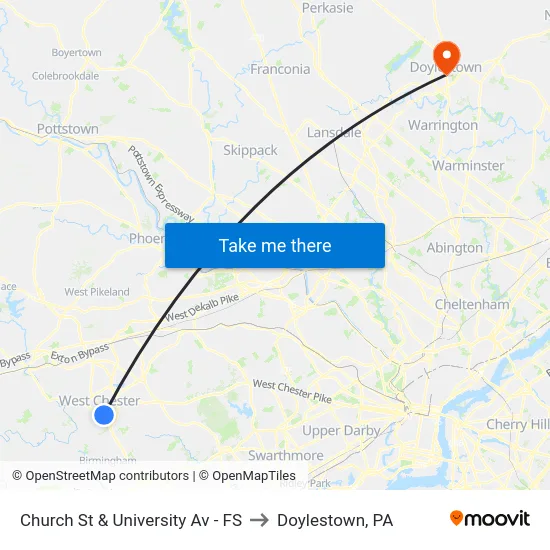 Church St & University Av - FS to Doylestown, PA map