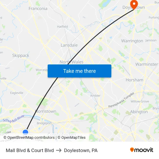 Mall Blvd & Court Blvd to Doylestown, PA map