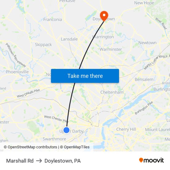 Marshall Rd to Doylestown, PA map