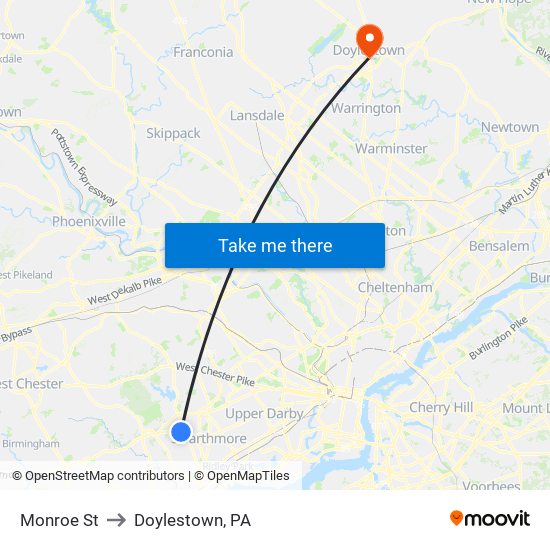 Monroe St to Doylestown, PA map