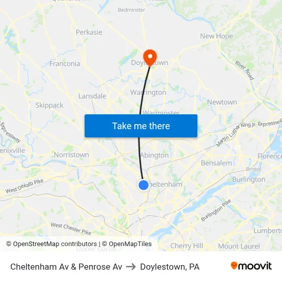 Cheltenham Av & Penrose Av to Doylestown, PA map