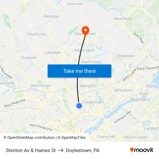 Stenton Av & Haines St to Doylestown, PA map