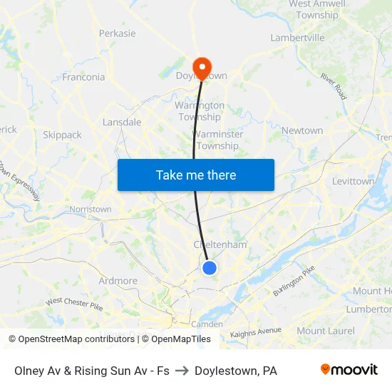Olney Av & Rising Sun Av - Fs to Doylestown, PA map