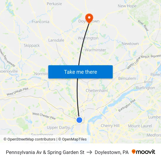 Pennsylvania Av & Spring Garden St to Doylestown, PA map