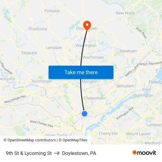 9th St & Lycoming St to Doylestown, PA map