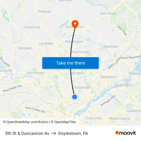 5th St & Duncannon Av to Doylestown, PA map