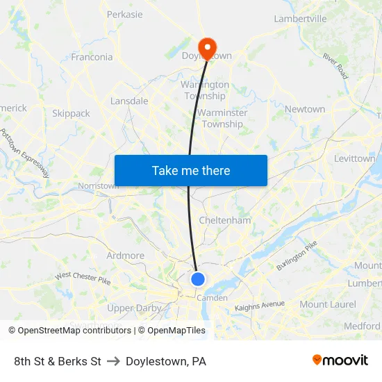 8th St & Berks St to Doylestown, PA map