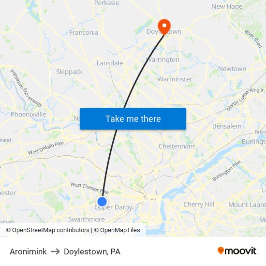Aronimink to Doylestown, PA map