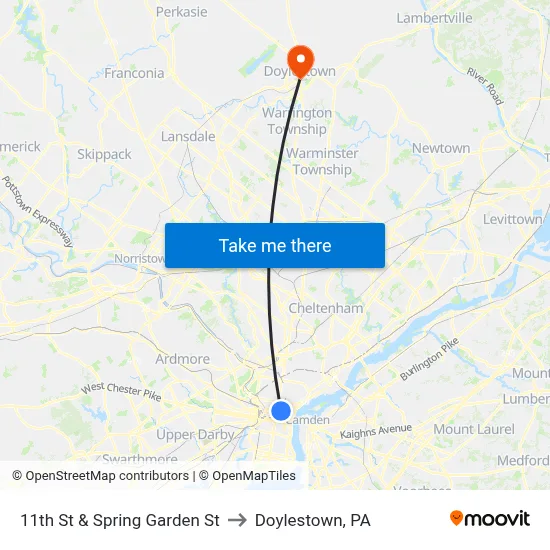 11th St & Spring Garden St to Doylestown, PA map