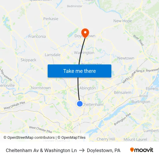 Cheltenham Av & Washington Ln to Doylestown, PA map