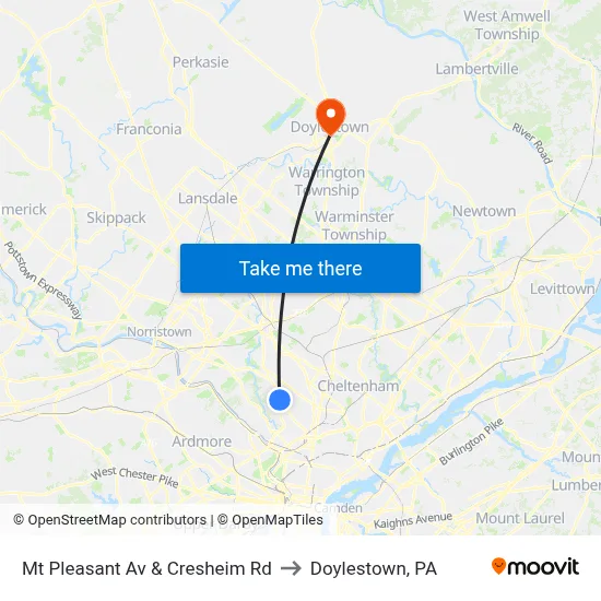 Mt Pleasant Av & Cresheim Rd to Doylestown, PA map
