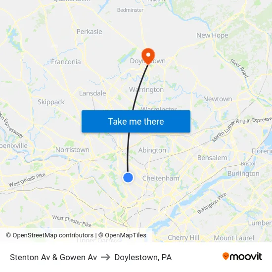 Stenton Av & Gowen Av to Doylestown, PA map