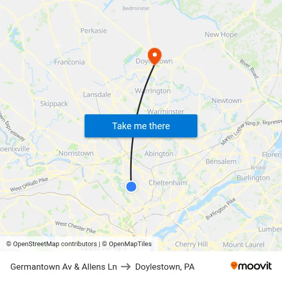 Germantown Av & Allens Ln to Doylestown, PA map