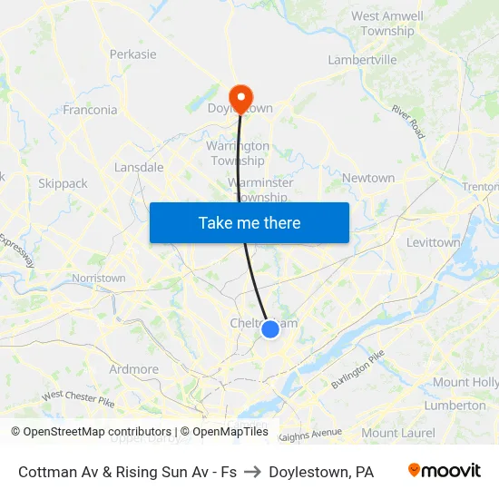 Cottman Av & Rising Sun Av - Fs to Doylestown, PA map