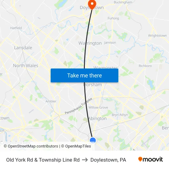 Old York Rd & Township Line Rd to Doylestown, PA map