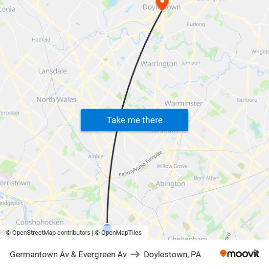 Germantown Av & Evergreen Av to Doylestown, PA map