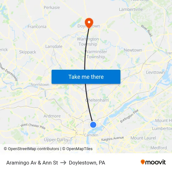 Aramingo Av & Ann St to Doylestown, PA map
