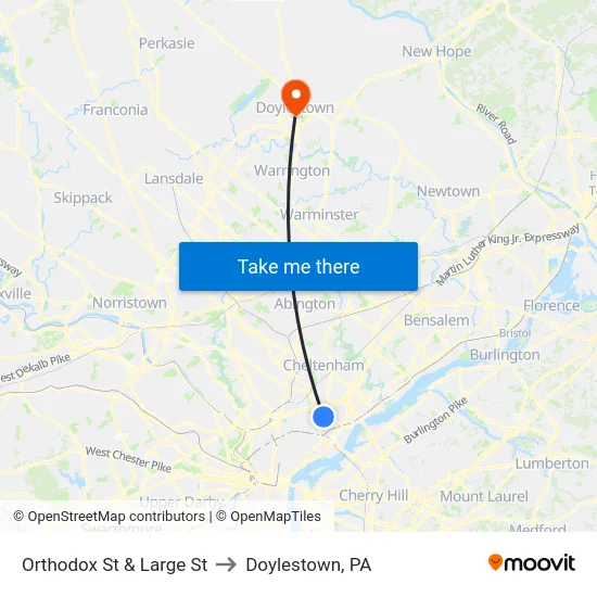 Orthodox St & Large St to Doylestown, PA map