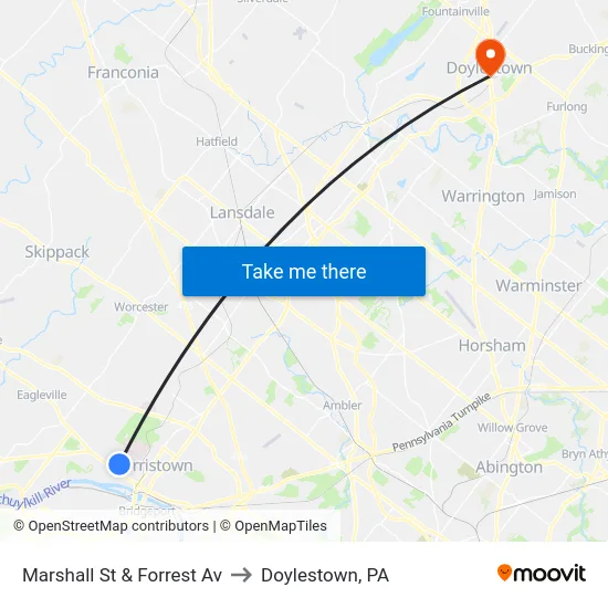 Marshall St & Forrest Av to Doylestown, PA map