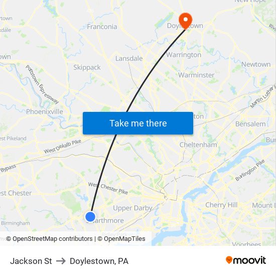 Jackson St to Doylestown, PA map