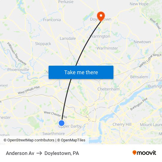 Anderson Av to Doylestown, PA map