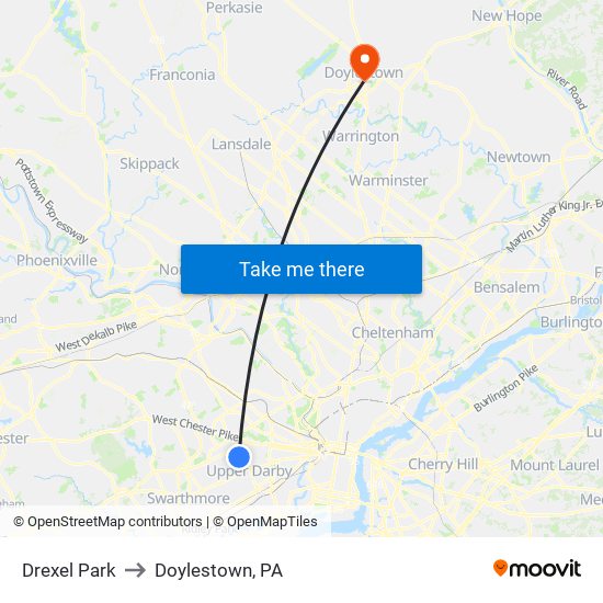 Drexel Park to Doylestown, PA map