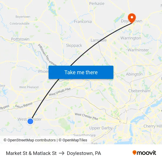 Market St & Matlack St to Doylestown, PA map