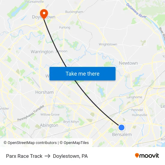 Parx Race Track to Doylestown, PA map