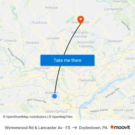 Wynnewood Rd & Lancaster Av - FS to Doylestown, PA map